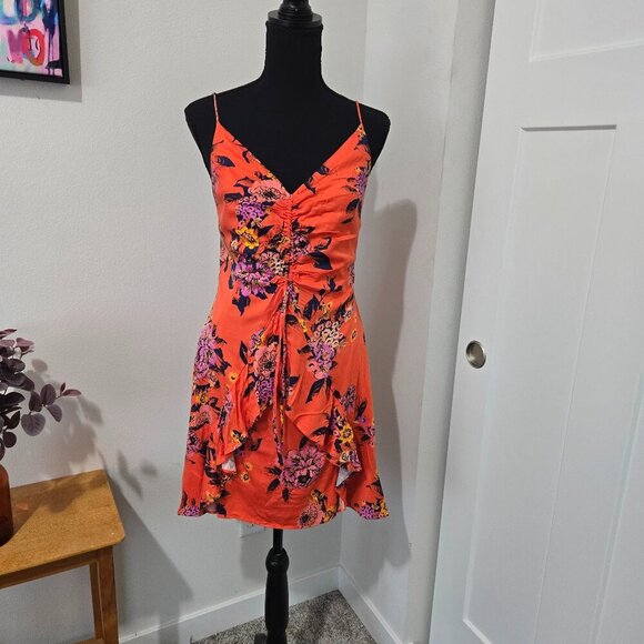 Free People Dresses & Skirts - NWT Free People Happy Heart Orange Floral Mini Boho Ruched Dress - Medium